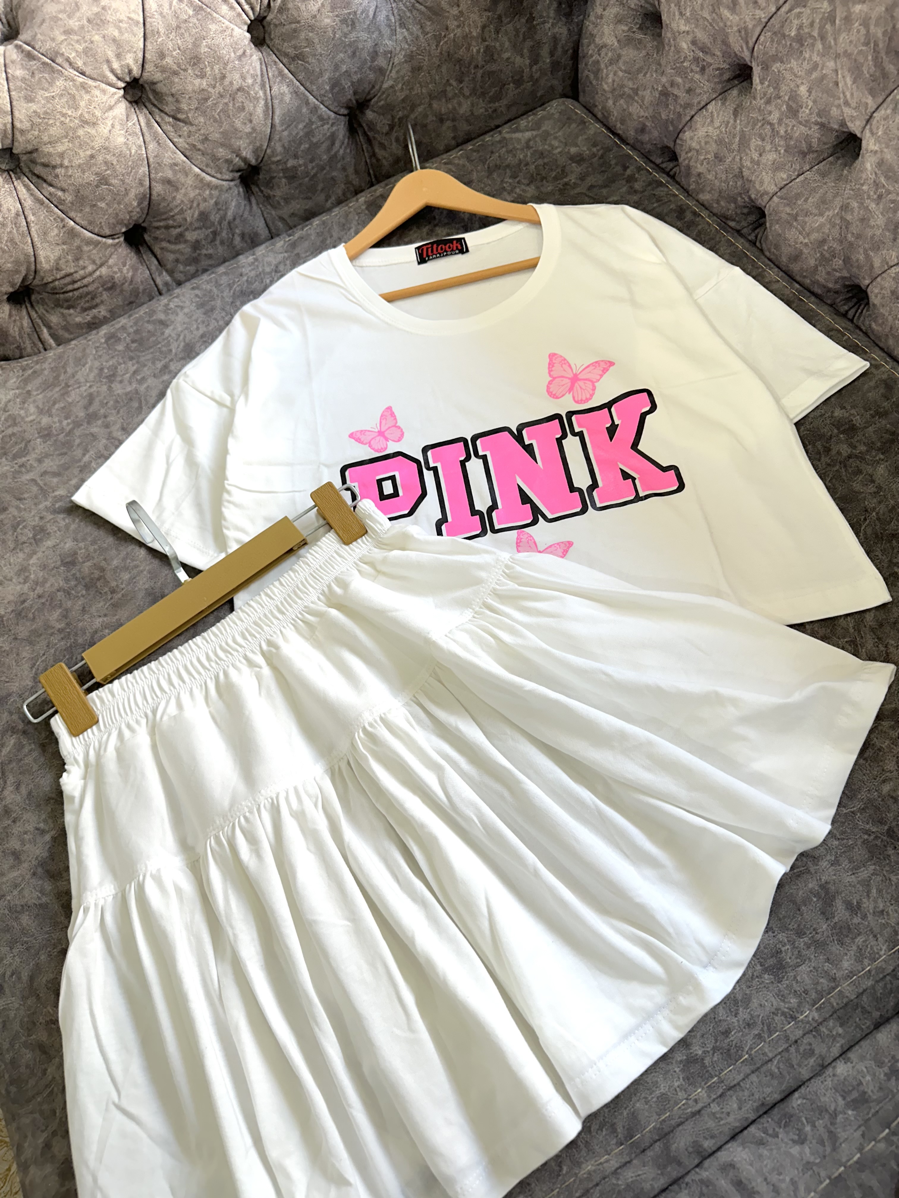 ست کراپ دامن pink