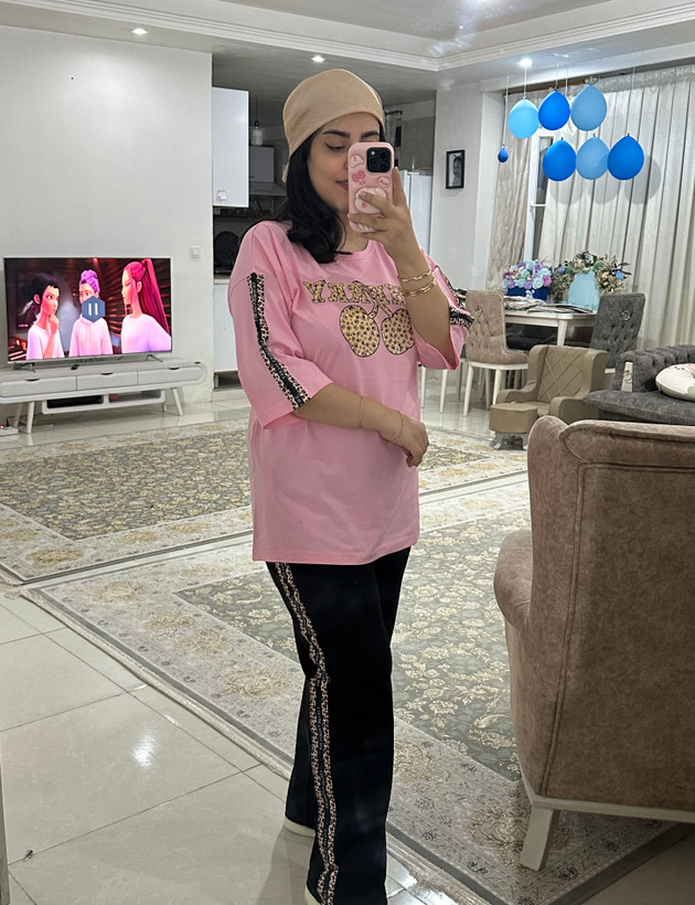 ست تیشرت لانگ و شلوار گیلاس پلنگی